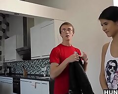 Superb Teen Fucks Unwitting Scrounger For Restore to favour Front Of Nerdy BF