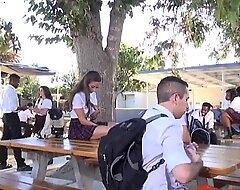 Teen cassidy klein engulfing on the top of schoolyard