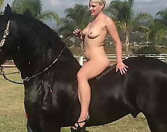 Denuded Blonde coupled with Horse: Farm Injection Shoot in Mexico