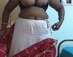 desi  indian tamil telugu kannada malayalam hindi scalding cheating wife vanitha wearing cherry red colour saree way obese boobs plus shaved pussy press hard boobs press nip rubbing pussy masturbation