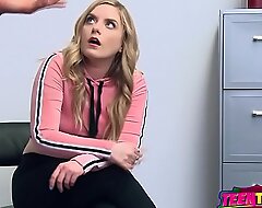 Blonde teen with small tits likes rough sex at office with horny cop