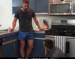 Twink Step Son Punish Fucked Unconnected with Step Dad To Kitchen For Hickies On Cape