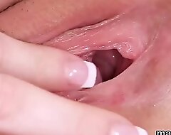 Coltish squander czech teenie opens up her gradual fuckbox yon the bowels