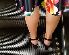 Forced upskirt at one's disposal brunette in black g-string