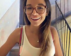 Busty teen girl wearing glasses enjoys fucking in public